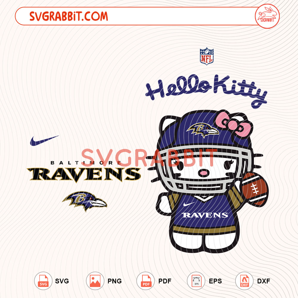 Hello Kitty Baltimore Ravens NFL SVG Ravens NFL SVG digital download for Cricut Silhouette shirts mugs tumblers stickers decals and football crafts