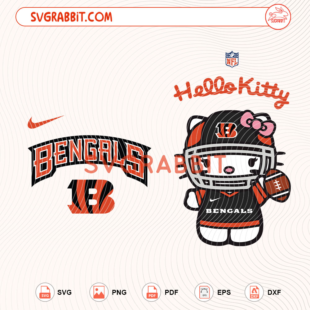 Hello Kitty Cincinnati Bengals NFL Svg Bengals NFL Svg digital download for Cricut Silhouette shirts mugs tumblers stickers decals and football crafts