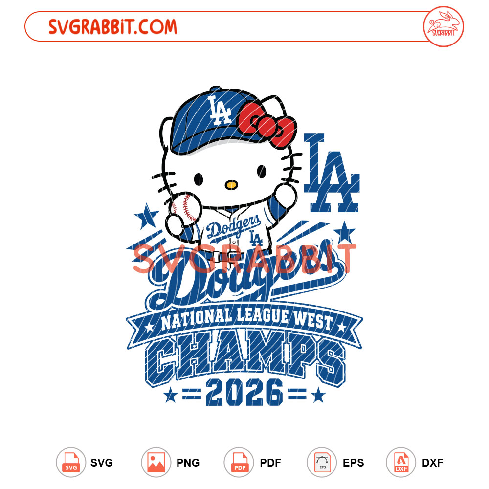 Hello Kitty Dodgers NL West Champs 2026 SVG LA Dodgers SVG digital download for Cricut Silhouette baseball shirts mugs tumblers stickers decals and cute game day crafts