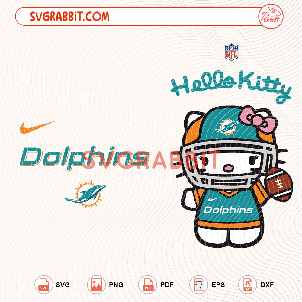 Hello Kitty Miami Dolphins NFL Svg Miami Dolphins NFL Svg digital download for Cricut Silhouette shirts mugs tumblers stickers decals and football crafts