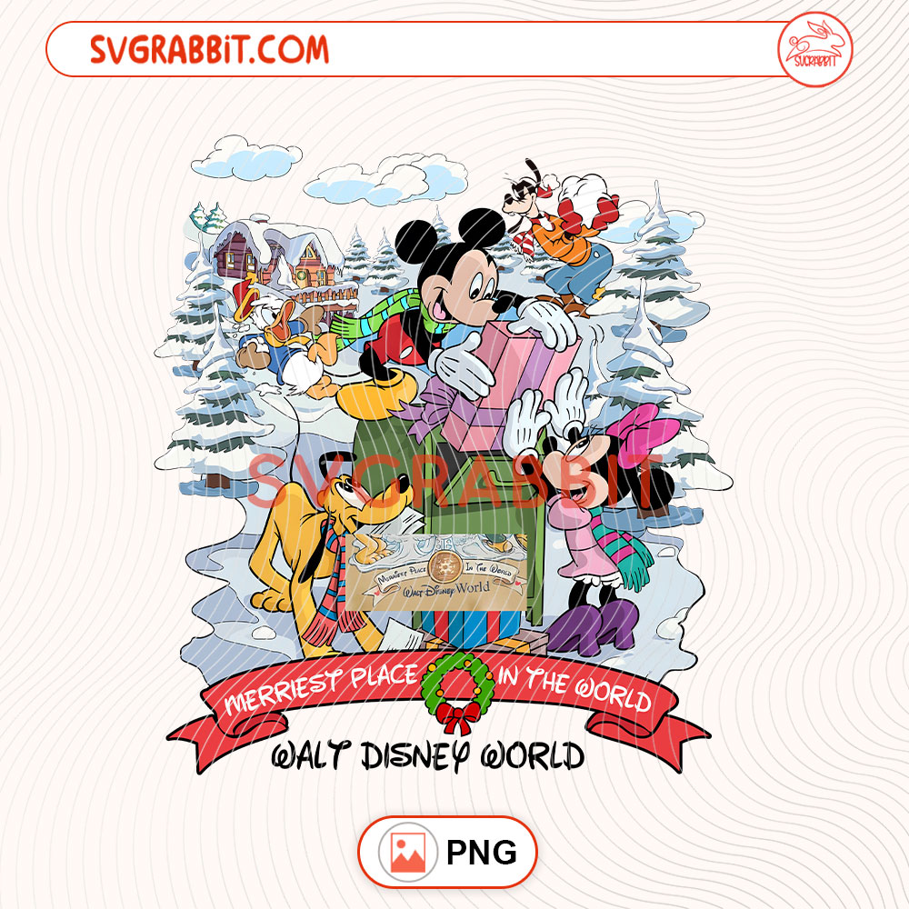 Retro Groovy Merriest Place In The World Disney Christmas PNG digital download for sublimation Christmas shirts mugs tumblers stickers decals and holiday crafts