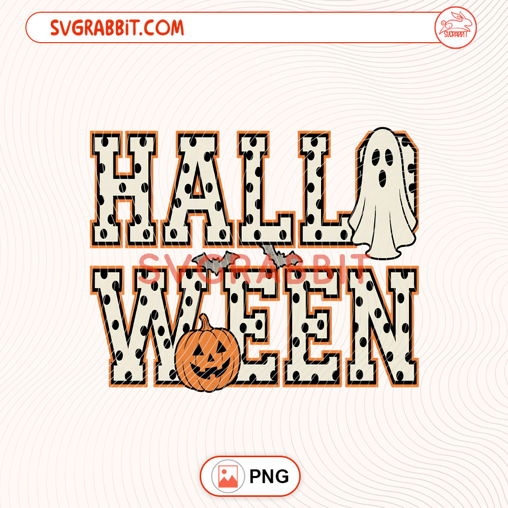 Retro Halloween White Dots PNG Preppy Halloween Ghost PNG 300 DPI transparent background for shirts mugs tumblers stickers decals Halloween gifts and spooky crafts