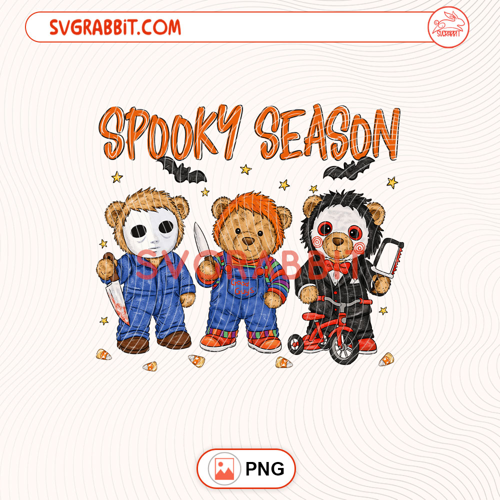 Spooky Season Teddy Bear Horror Character Halloweem PNG 300 DPI transparent background for shirts mugs tumblers stickers decals Halloween gifts and horror crafts