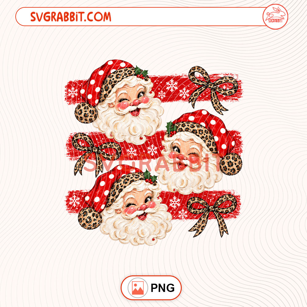 Stripes Leopard Bow Santa Claus Christmas PNG Christmas PNG for shirts mugs tumblers stickers decals Cricut Silhouette and festive crafts