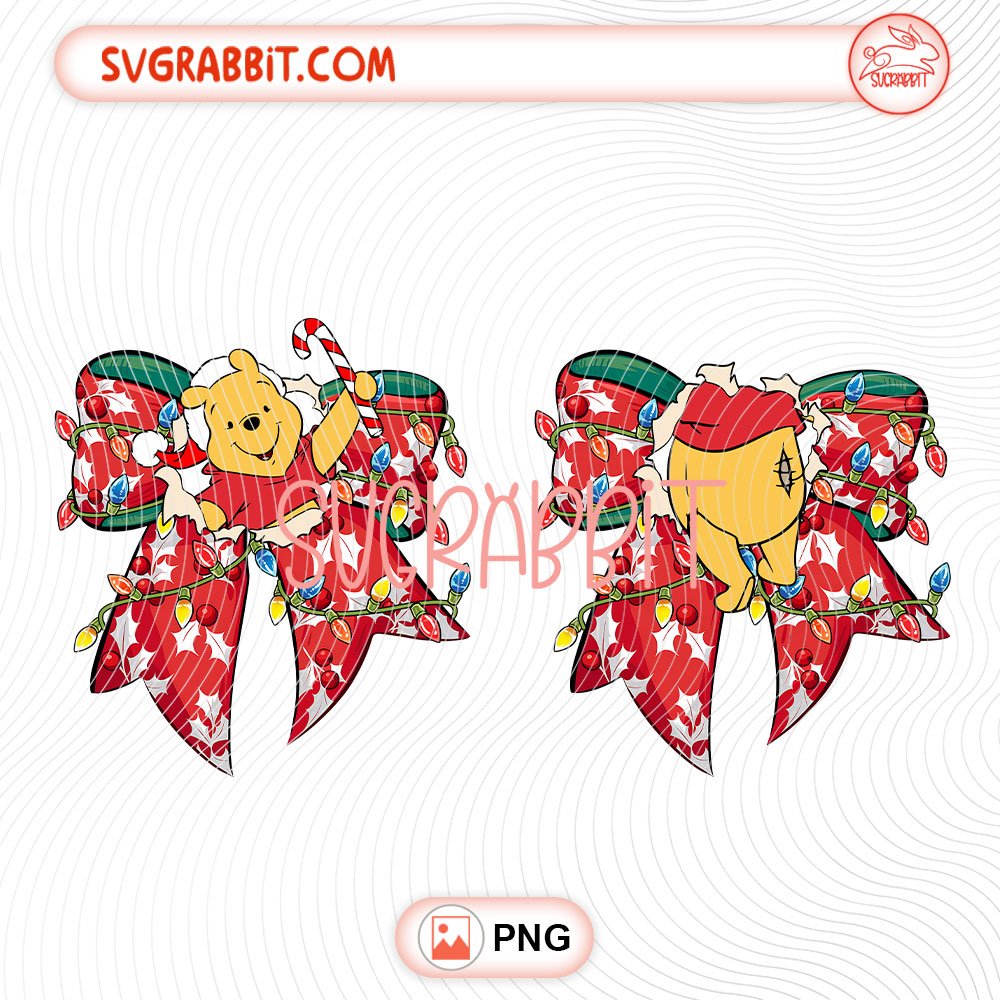 Coquette Bow Winnie The Pooh Christmas Disney PNG for shirts mugs tumblers stickers sublimation festive gifts and holiday crafts