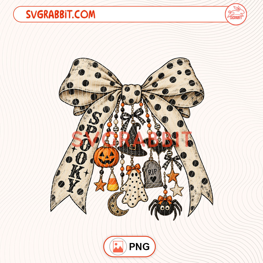 Coquette Spooky Bow White Dots PNG Halloween Ghost PNG for shirts mugs tumblers stickers sublimation and spooky Halloween crafts