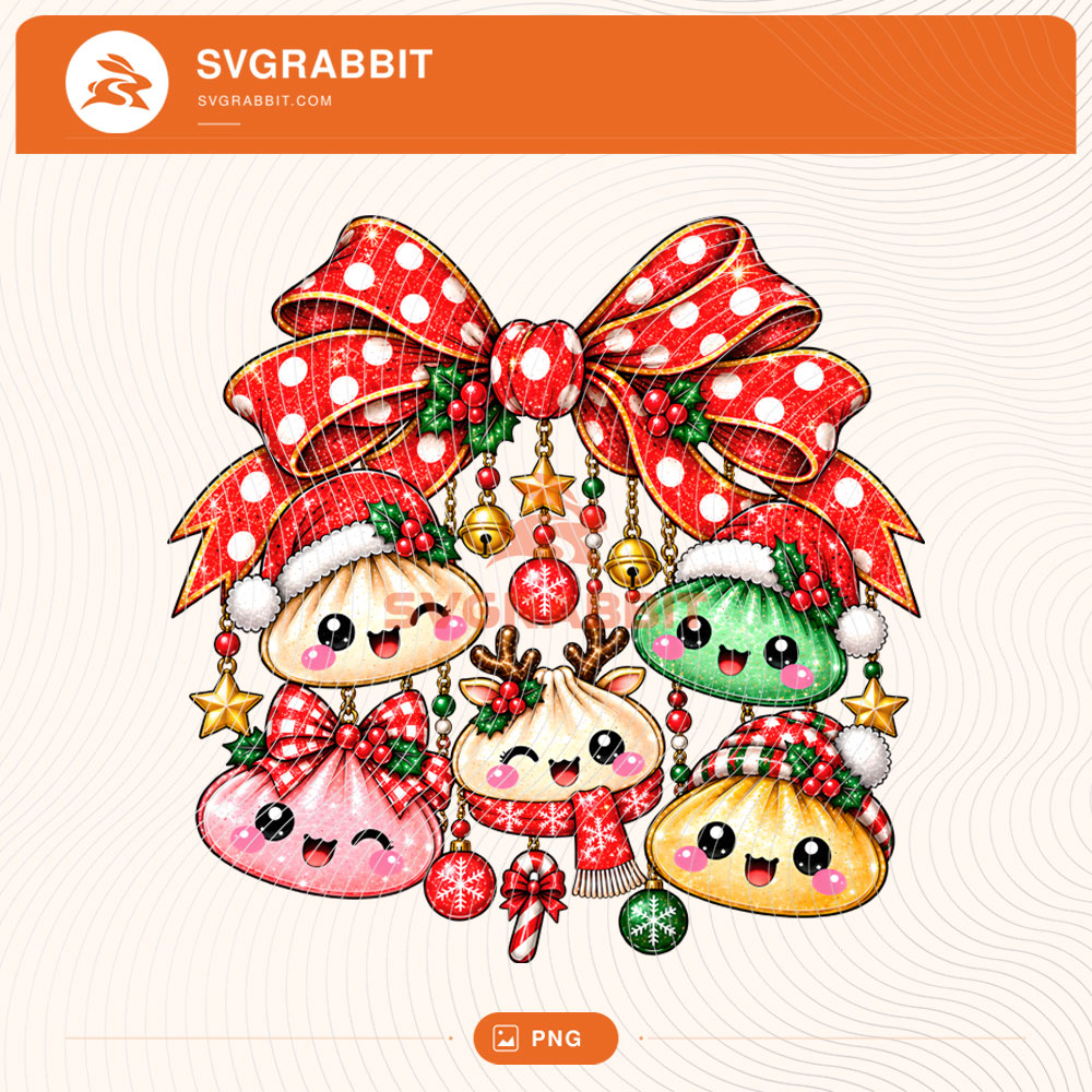 Cute Christmas Dumpling PNG Christmas Kawaii Dumpling PNG for Christmas shirts mugs tumblers stickers sublimation holiday gifts and cute food crafts
