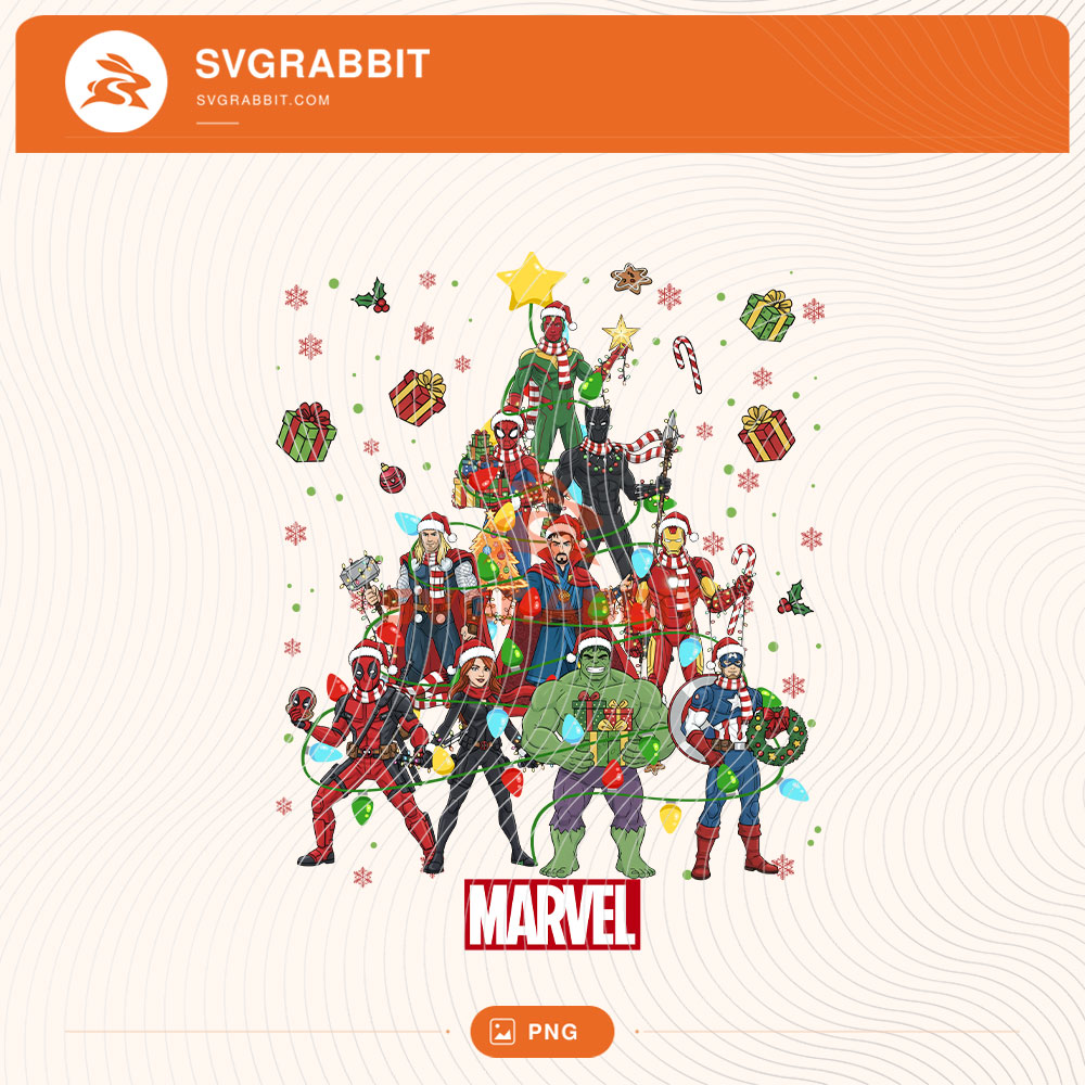 Marvel Super Hero Christmas Tree Avengers PNG Christmas PNG for superhero Christmas shirts mugs tumblers stickers sublimation holiday gifts and festive crafts