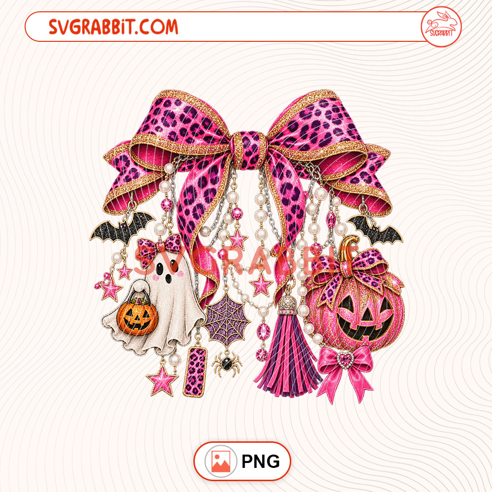 Pink Halloween Glam Bow PNG Breast Cancer Awareness PNG for shirts mugs tumblers stickers sublimation awareness events and supporter crafts