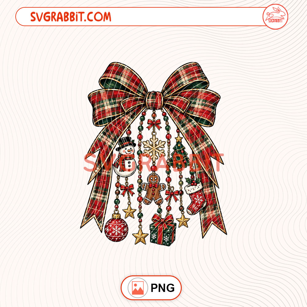 Retro Christmas Charms Bow Polka PNG Christmas Tree PNG for shirts mugs tumblers stickers sublimation holiday gifts and festive crafts
